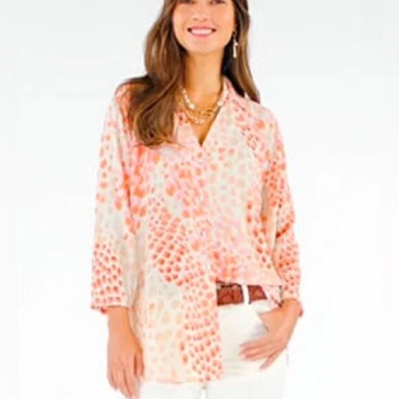 Cabi Womens go to blouse orange beige leopard print size medium - Picture 2 of 11